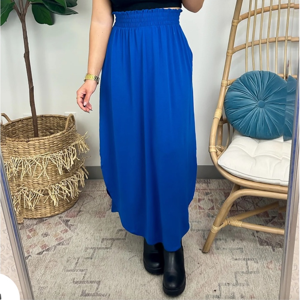 JODIFL Smocked Waist Royal Blue Maxi Skirt Size Small